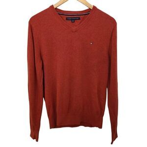 Tommy Hilfiger v neck sweater burnt orange cotton Small